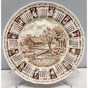 1975 Alfred Meakin Calendar Plate 9" – Hand Engraved Staffordshire England VTG